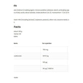 Nutritional information for OstroVit Vitamin D3 + K2 + Calcium tablets, showing contents and serving details.